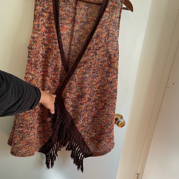 Ryu brand woven vest.  Brown, orange, yellow.  Size small (but looser fit). - Picture 6 of 6